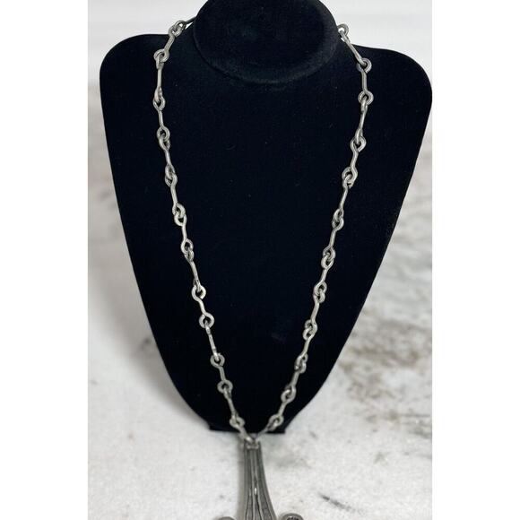 Vintage MCM Denmark Lysgard Pewter Long Brutalist Pendant Necklace 21in - Picture 4 of 9